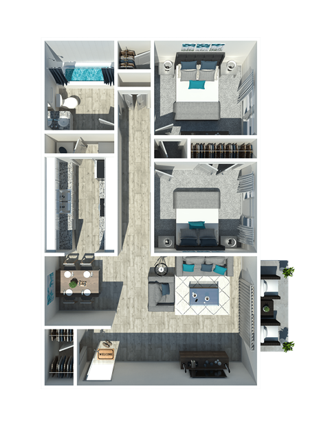Floor plan for 2 beds, 1 bath, 1000 sqft